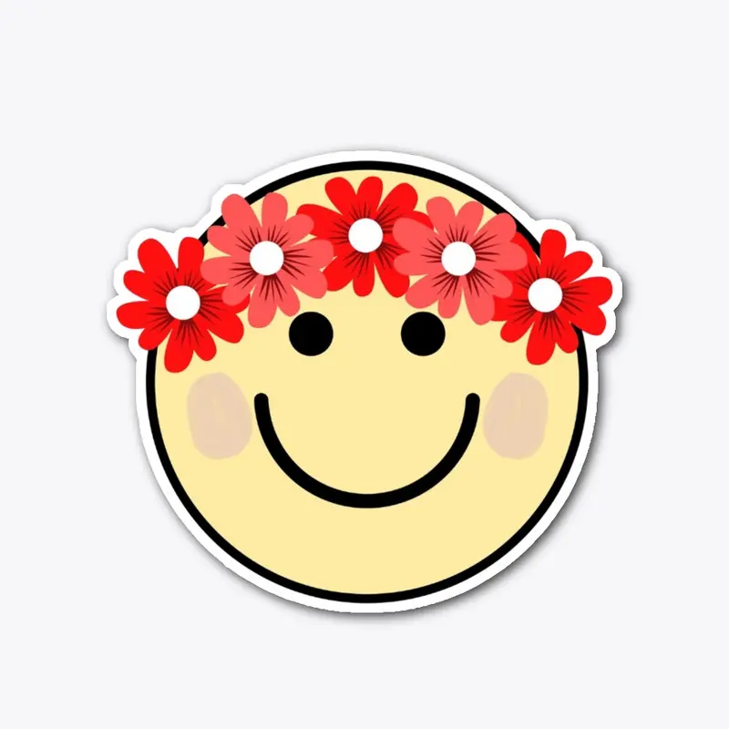 Red Flower Crown Hippie Smiley Art