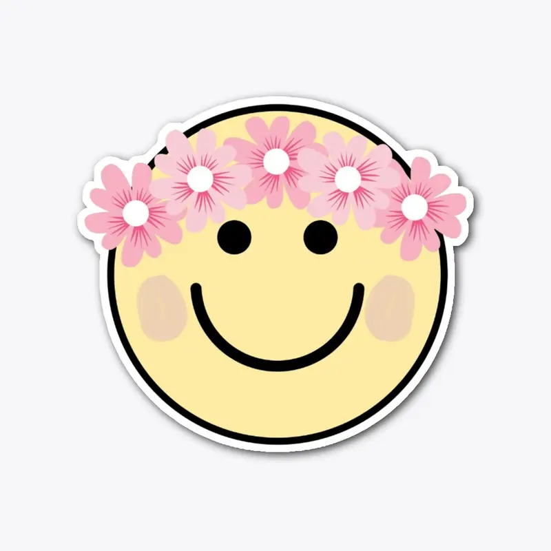 Pink Flower Crown Hippie Smiley Art