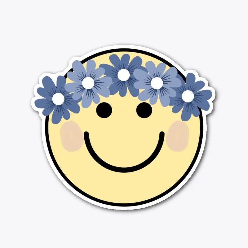 Blue Flower Crown Hippie Smiley Art