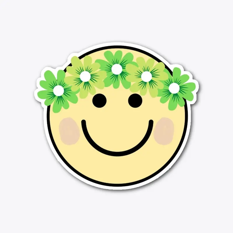 Green Flower Crown Hippie Smiley Art