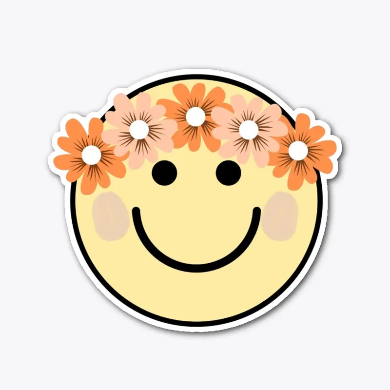 Orange Flower Crown Hippie Smiley Art